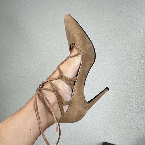 Jeffrey Campbell Brielle Lace Up Pointed Toe Stiletto Heels Camel Tan Sz 9 - Picture 15 of 16